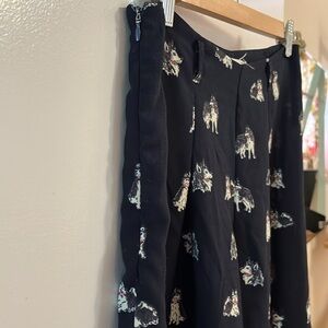 La Vie Lente flowy Wide-Leg Pants with husky Dog Print size small
